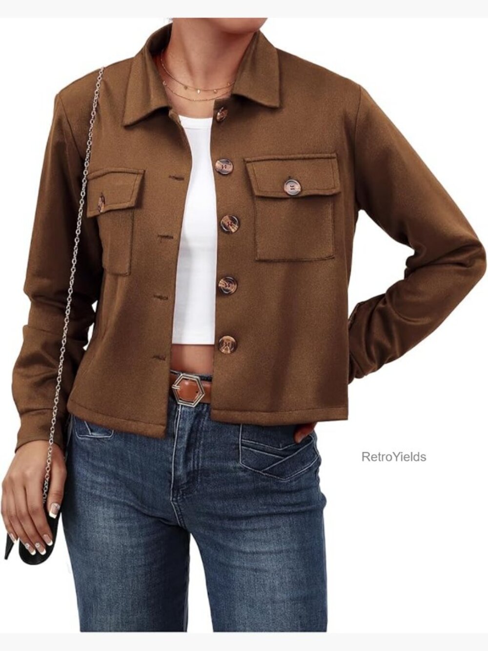 Faux Suede Cropped Button Down Shacket Jacket Long Sleeve Casual Fall Coat